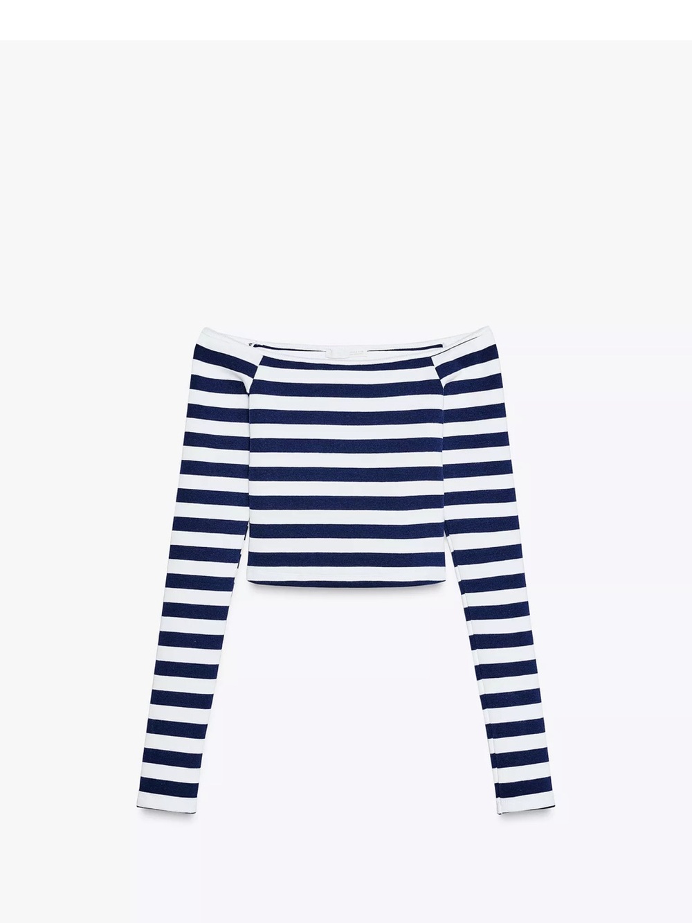 Zara Navy and White Striped Off-Shoulder Crop Top